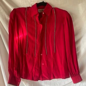 Red silk button up top western vintage